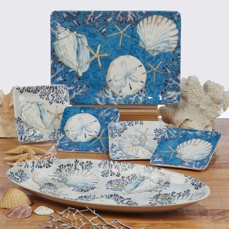 Serving Bowl White Ceramic Scalloped Rim Glossy Seafood