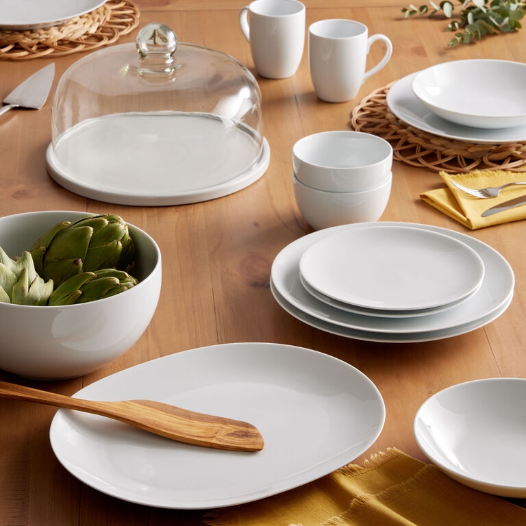 Serving Bowl White Porcelain Coupe Rounded Corners Sleek Clean