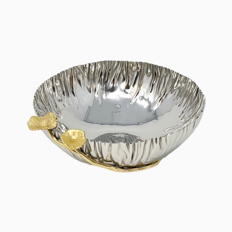 Serving Bowl with Whimsical Mushroom Handle Polished Metal Finish