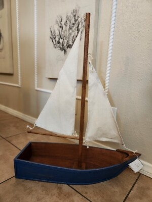 Serving Bowl Wood Sailboat Silhouette Tapered Ends Coastal