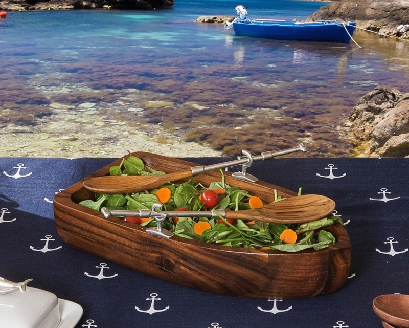 Serving Bowl Wood Toned Boat Shaped Oar Servers Nautical Set