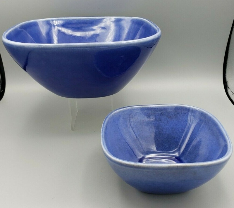 Serving Bowls Cobalt Blue Glaze Square Shape Nested Design Ceramic