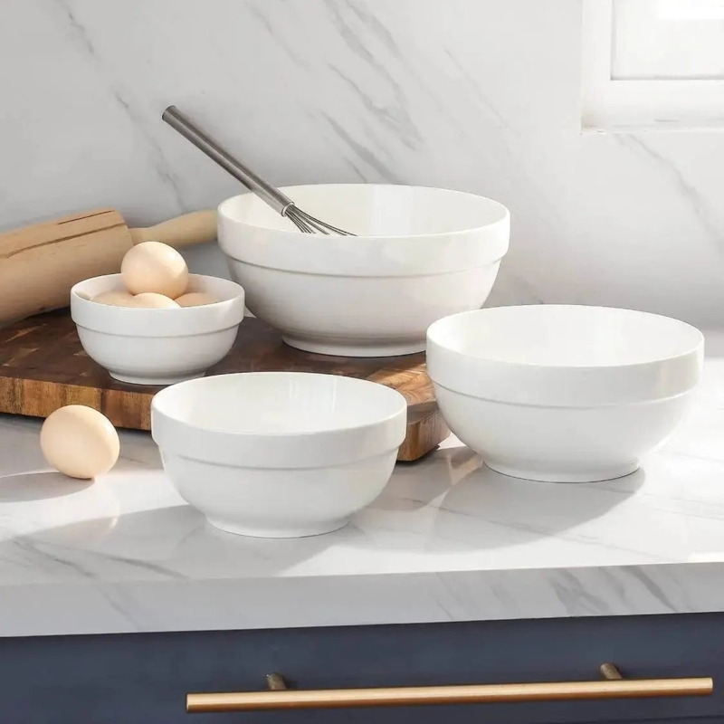 Serving Bowls Nesting Design Glossy Glaze Graduated White Set