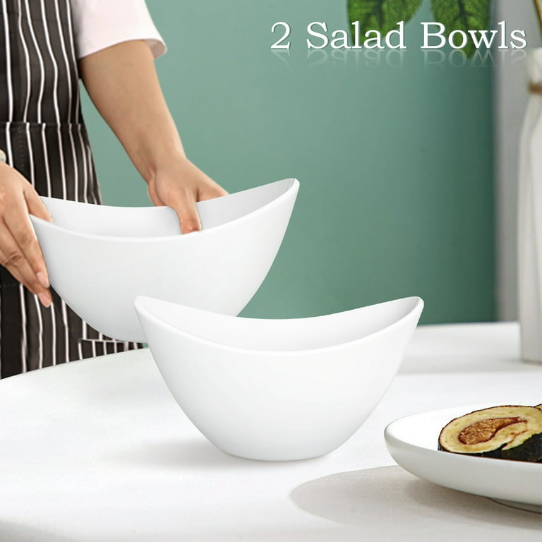Serving Bowls, Set of 2 Glossy Ceramic Oval, Deep Basin