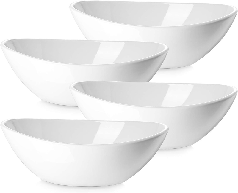 Serving Bowls, Set of 4 Oval Ceramic, Stackable Design
