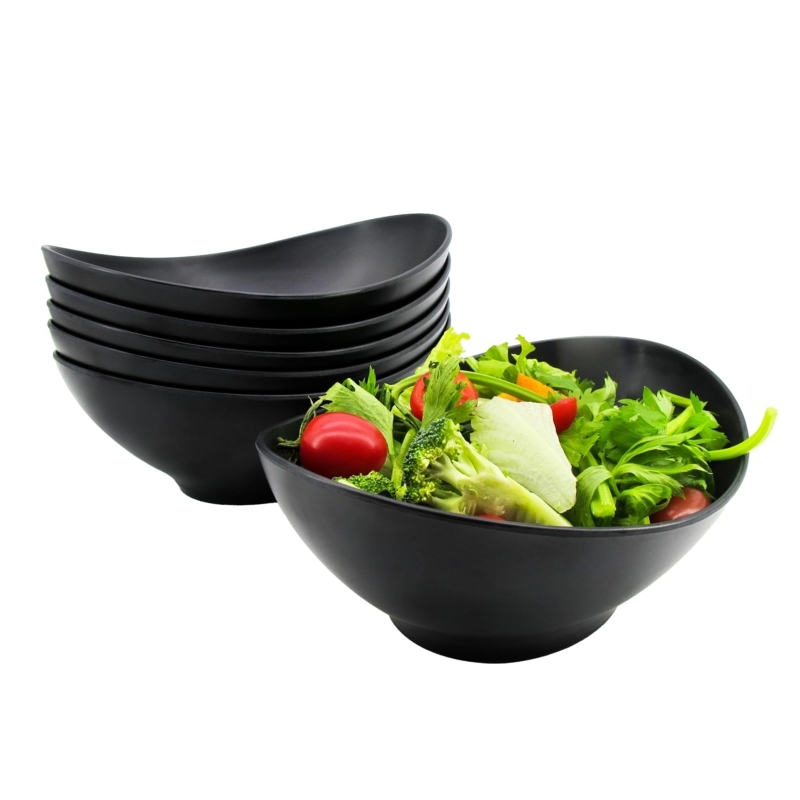 Serving Bowls, Set of 6 Matte Black Bamboo Fiber Oval, Stackable