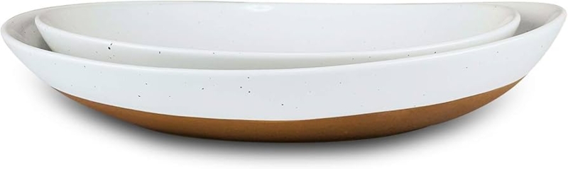 Serving Bowls Speckled Interior Oval Nested Set Minimalist