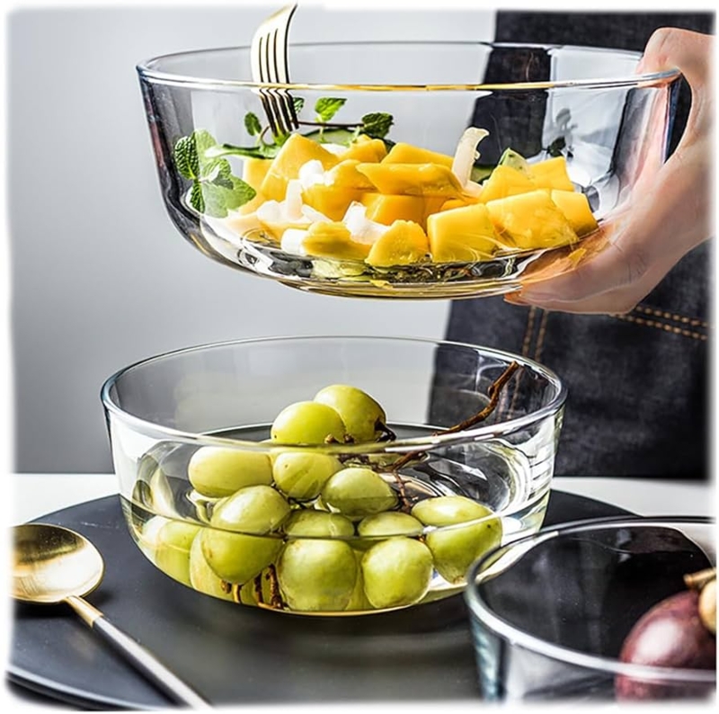Serving Bowls Vertical Ribbed Glass Set of Two Deep