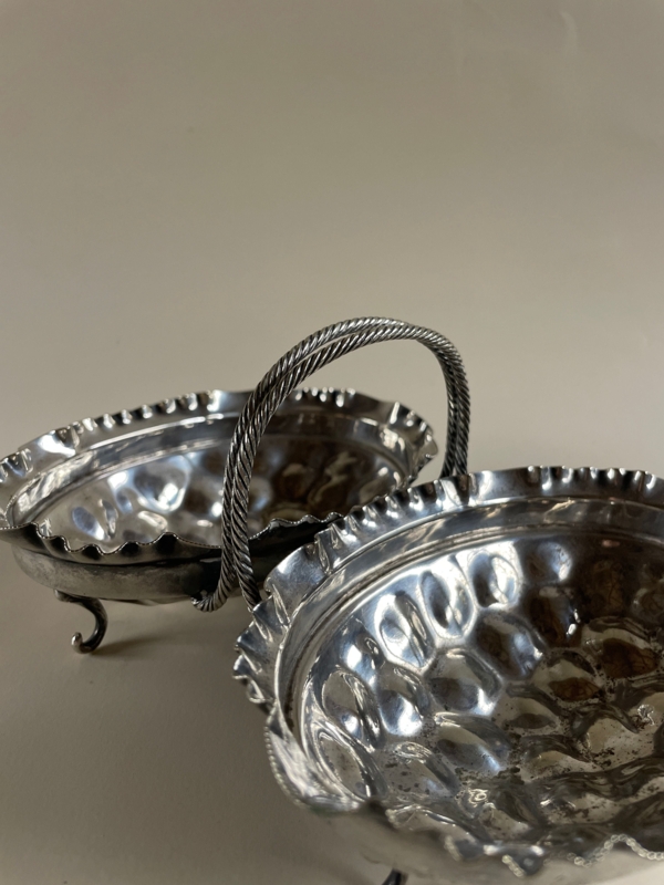 Serving Dish Plated Metal Central Loop Handle Matching Tongs Vintage