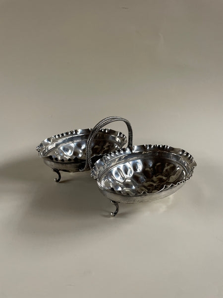 Serving Dish Polished Plated Integrated Handle Matching Tongs Vintage