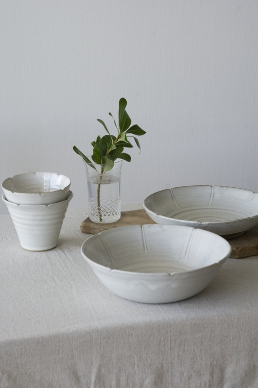Serving Dish Raw Clay Base Organic Rim Matte Off-White Handmade Ceramic