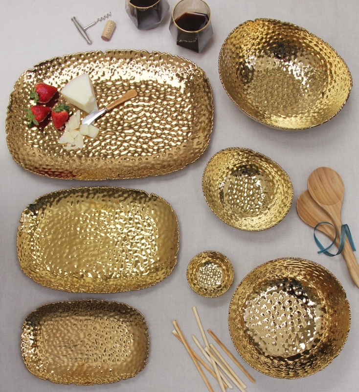Serving Platter, Organic Wavy Edge, Wide Gold Rim, Elegant Serveware