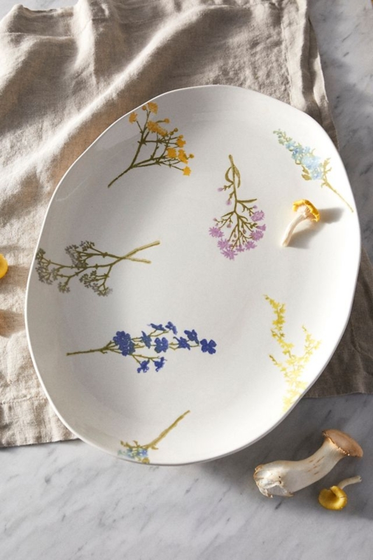 Serving Platter Oval Ceramic Warm Floral Bunches Cottagecore Raised Rim
