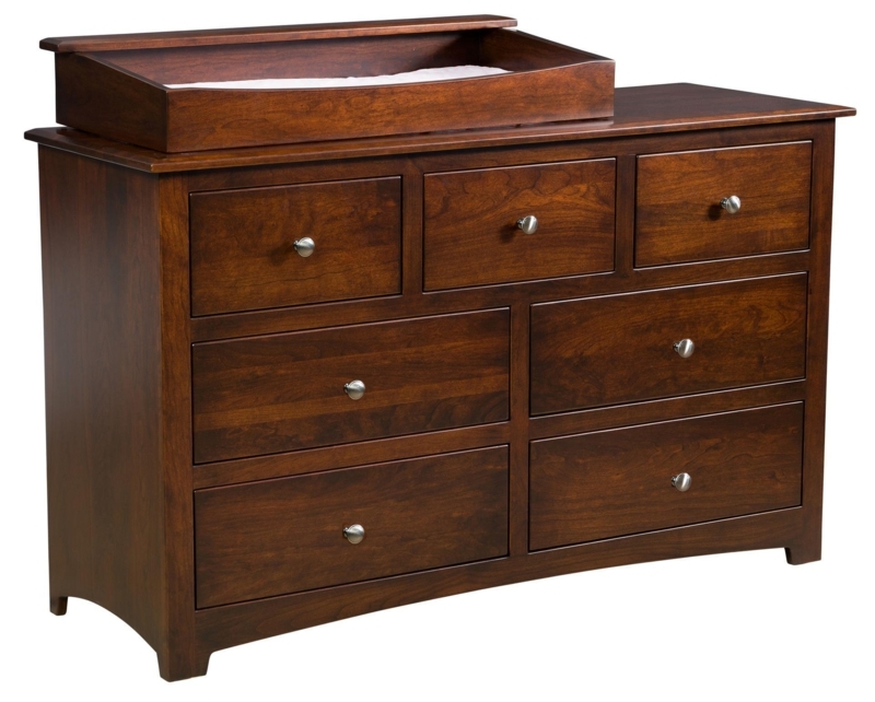 Seven Drawer Nursery Dresser Setup in Warm Amber Wood Tone