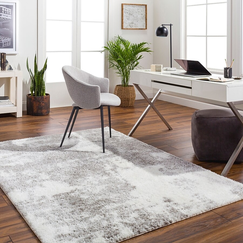 Shag Area Rug Cloudy Abstract Pattern High Pile Gray