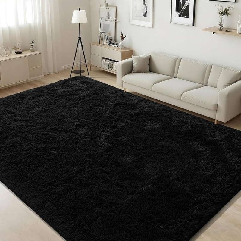 Shag Area Rug Fuzzy Surface High Pile Dramatic Contrast Floor Decor