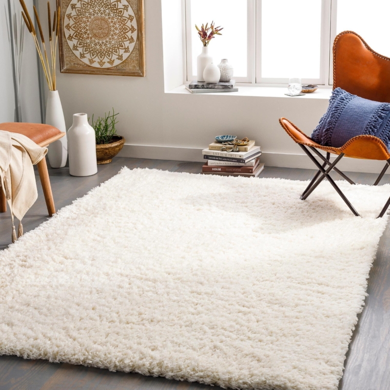 Shag Area Rug High Pile Plush Texture Cream Scandinavian Modern