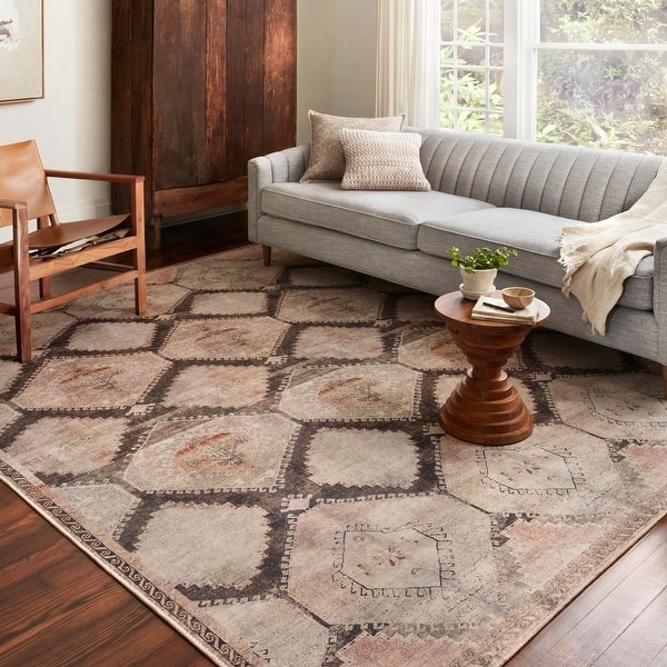 Shag Area Rug Neutral Geometric Diamond Trellis Cream Charcoal