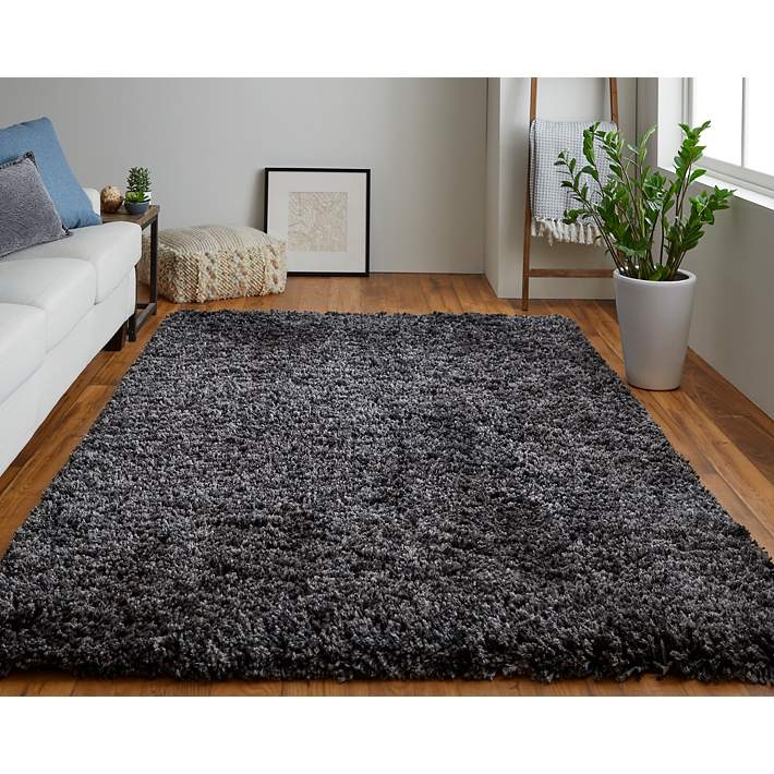 Shag Area Rug Noir Color Plush Texture High Pile Dramatic Floor