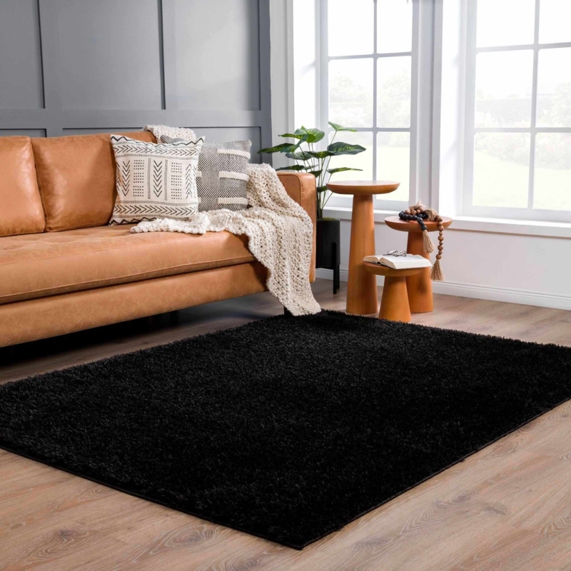Shag Area Rug Tousled Texture High Pile Solid Color Minimalist Decor