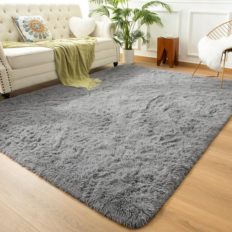 Shaggy Area Rug Gray Plush Pile Tactile Contemporary Cozy