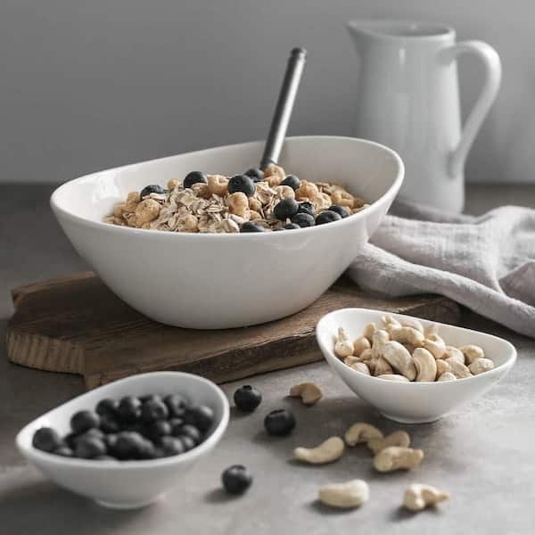 Shallow Oval Serving Bowls White Porcelain Set