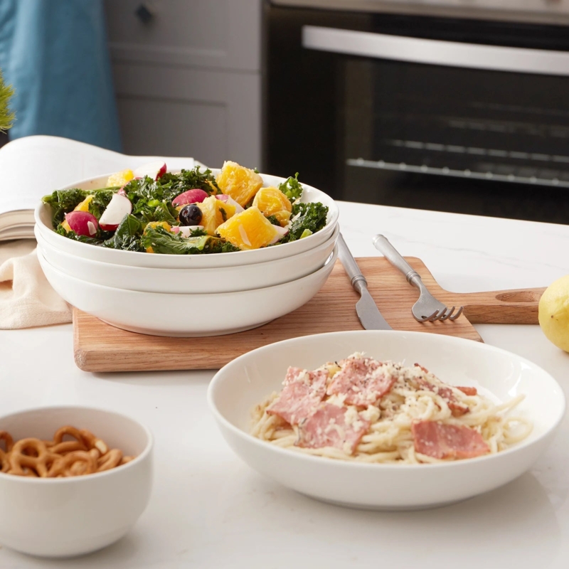 Shallow Pasta Bowls White Wide Rim Ceramic