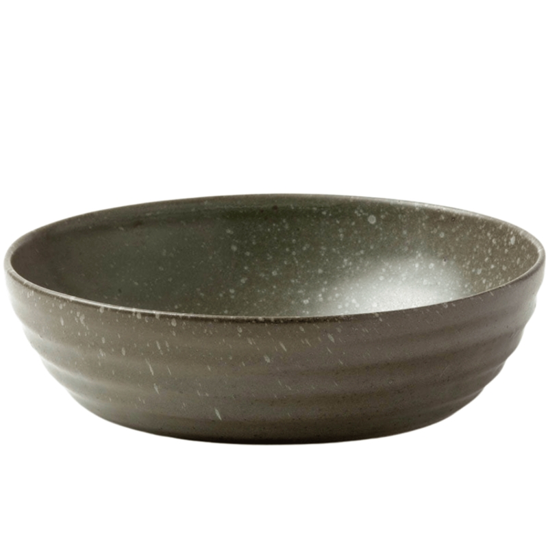 Shallow Serving Bowls with Salt Glaze Finish and Speckled Gray Color
