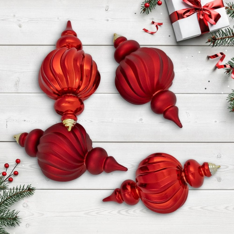 Shatterproof Red Finial Ornaments, Commercial Size Matte and Glossy Set