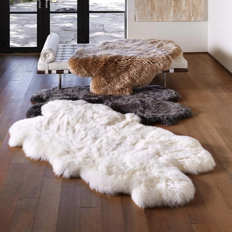 Sheepskin Rug: Quatro Pelt Organic Silhouette in Cream Wool