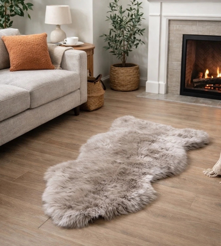 Sheepskin Rug: Stone Gray Single Pelt for Minimalist Fireplace