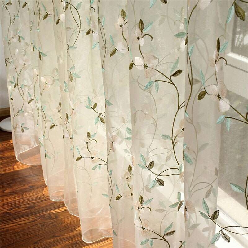 Sheer Curtain White Curtains With Red Accents Teal Floral Embroidery