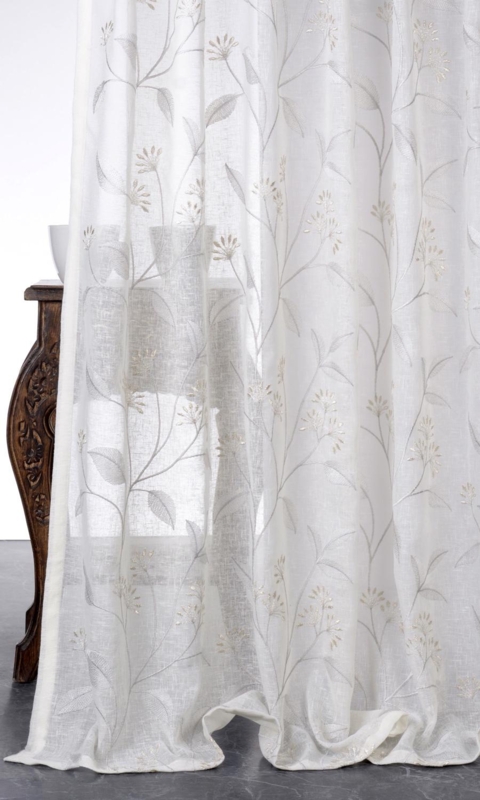 Sheer Curtains Cream Chiffon-like Floral Embroidery Airy Drapes
