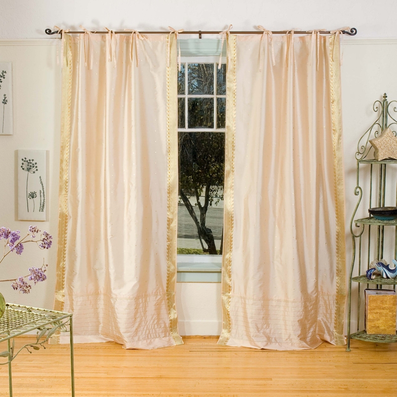 Sheer Curtains Golden Yellow Tie Top Header Sari Fabric Look Bohemian