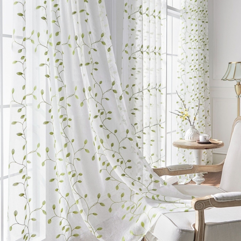 Sheer Curtains White Embroidered Leaf Sheer Curtains Voile-like