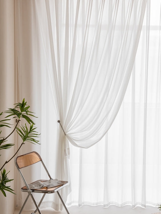 Sheer Drapes White Minimalist Light Filtering Window Panels (64 chars)