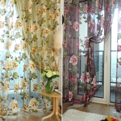 Sheer Window Treatments Vibrant Floral Embroidery Light Filtering Voile Orange