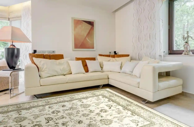 Shimmering Abstract Area Rug Mid Century Modern Bright Apartment Layout