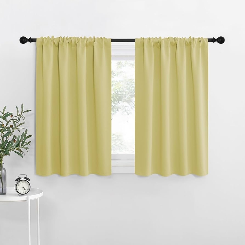 Short Curtains Pale Yellow Blackout Rod Pocket Window Panels (65 chars)