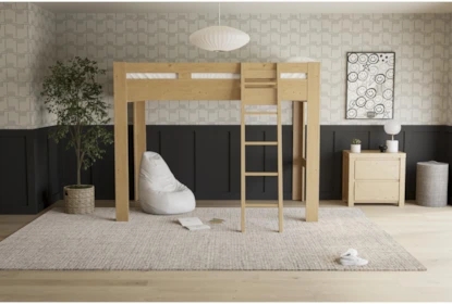Simple Natural Wood Twin Loft Frame with Ladder Access
