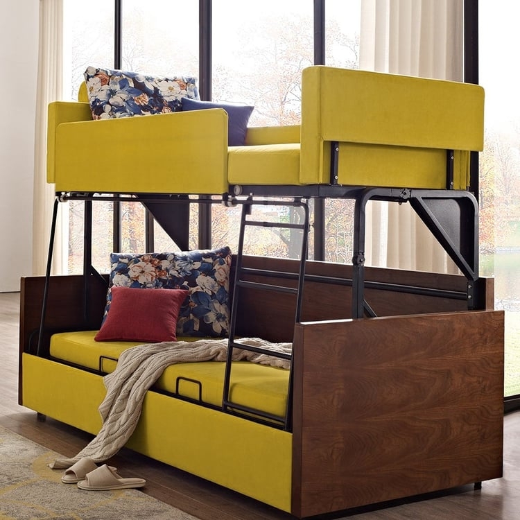 Sleeper Sofa Convertible Bunk Bed Mechanism Mustard Yellow Fabric