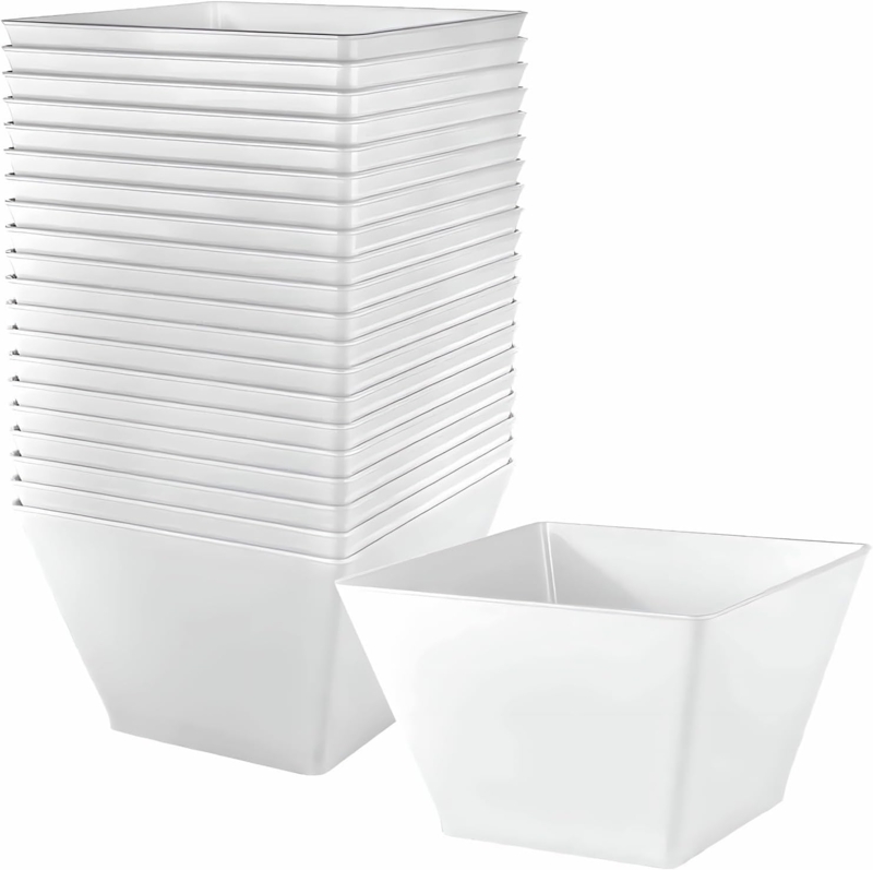 Small Serving Bowls, Tapered Base, Square Rim. Modern Square Appetizer Bowls.