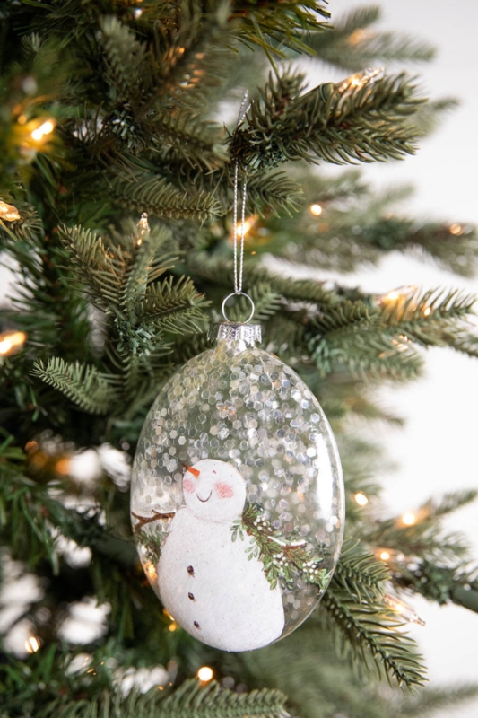 Snowman Family Glass Ornament, Five-Person Group with Glitter Base