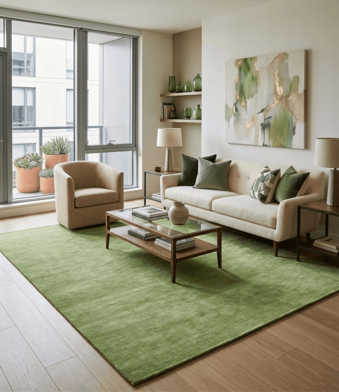 Solid Green Woolen Hand Tufted contemporary 8x10 wool Rug  The Rug Decor