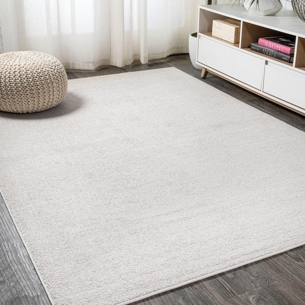 Solid Ivory Area Rug Low Pile Modern Scandinavian Living Room Design