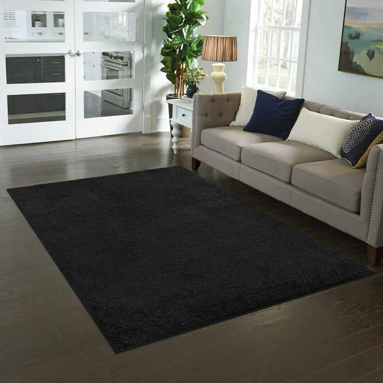 Solid Shag Rug High Pile Texture Matte Finish Cozy Reading Nook