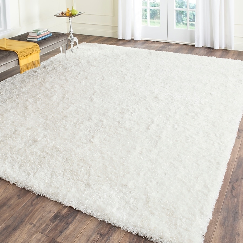 Solid White Shag Rug Plush Pile Soft Texture For Wood Floors