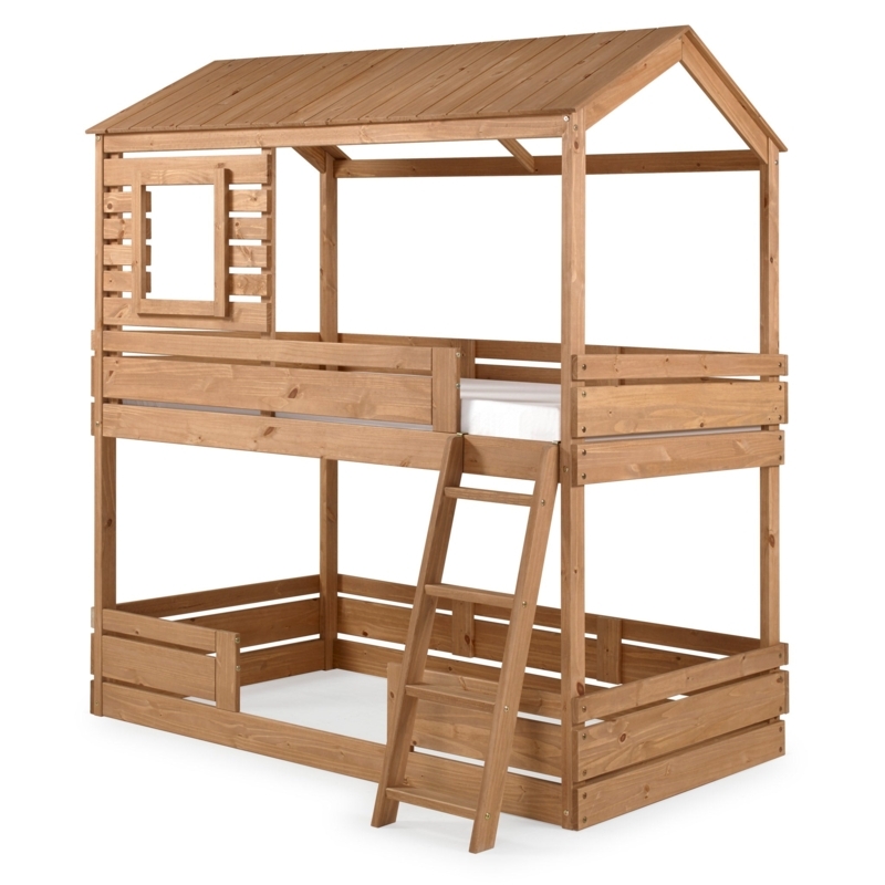 Solid Wood Bunk Bed in Warm Hazelnut Finish with Safety Rails