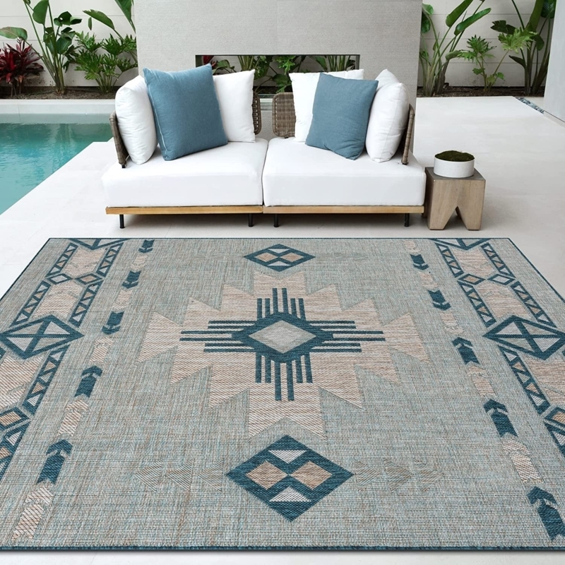Southwestern Geometric Outdoor Area Rug Terracotta Flatweave