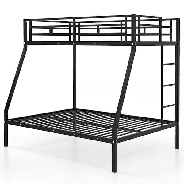 Space Saving Bunk Bed Black Metal Twin Over Full, Integrated Ladder